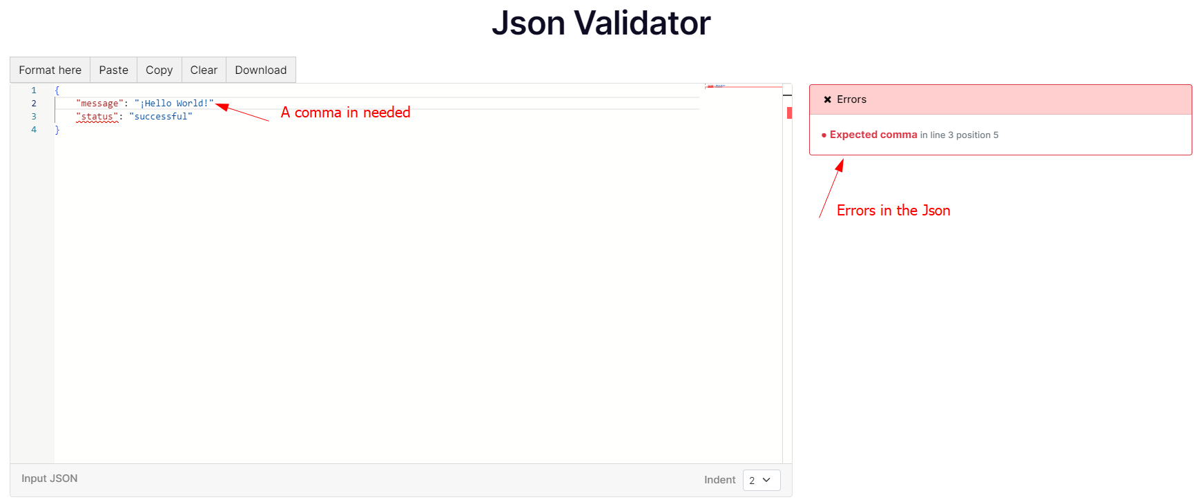 Error handling in Json validator