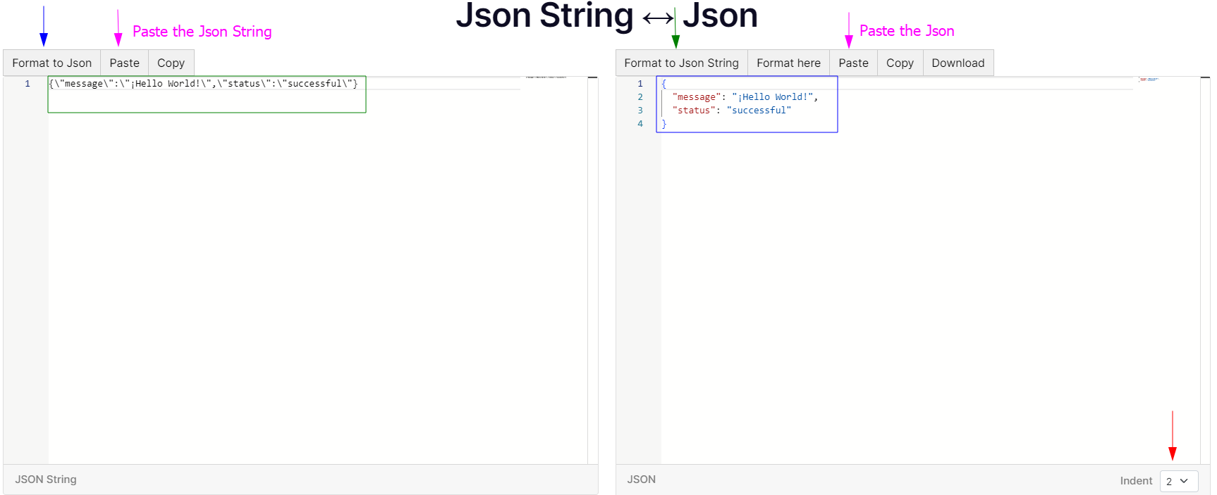 Json String to Json